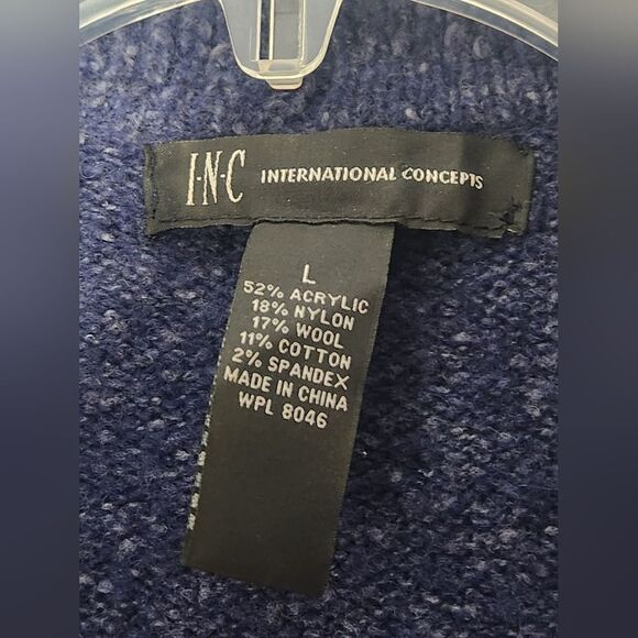 INC International Concepts L Navy Lngslv Ruffles WOOLBlendPockets Women Cardigan - Picture 2 of 10